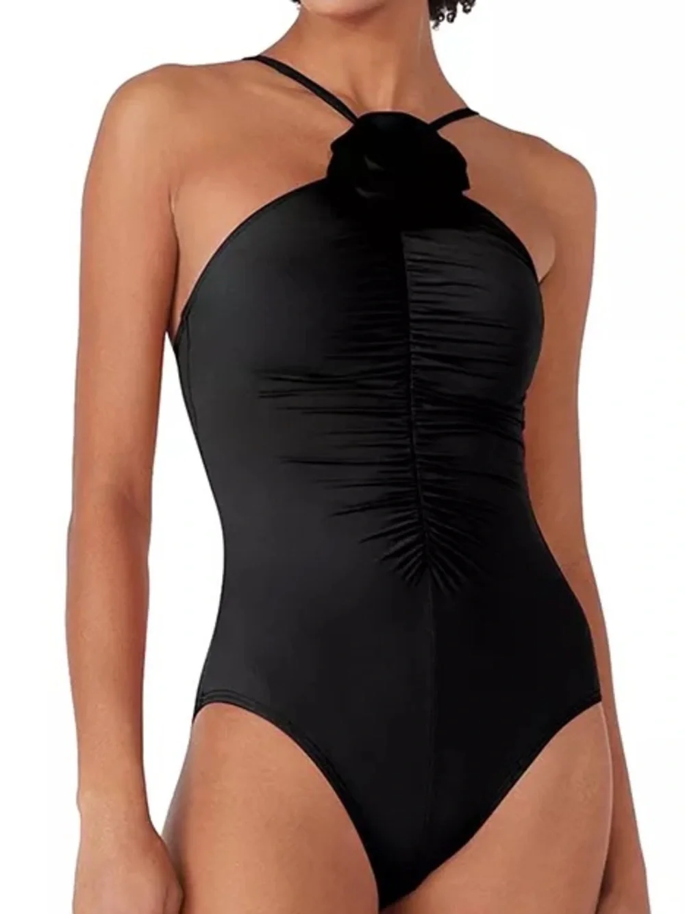 Kate Spade Women's Black High-Neck Rosette One-Piece Swimsuit Size Large